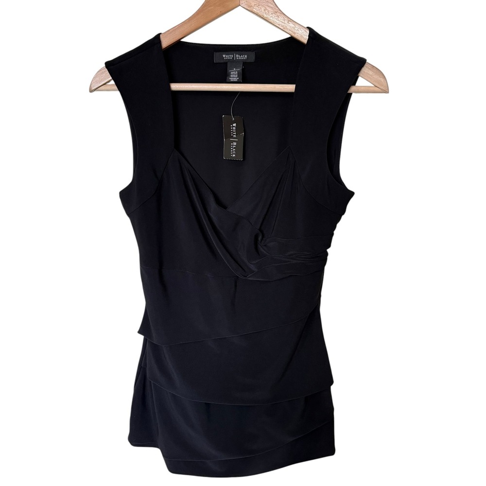 White House Black Market Tiered Sleeveless Top Women S Black NWT Draped Surplice